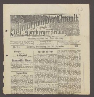 Schwarzwälder Chronik - Hornberger Zeitung Nr. 114 vom 30.09.1909