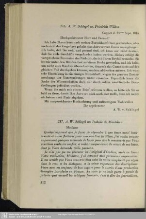 August Wilhelm von Schlegel an Friedrich Wilken, Coppet, 24.09.1816