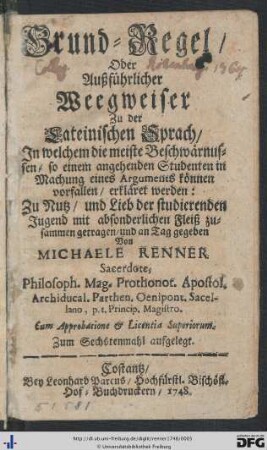Titelblatt mit Besitzvermerk des Jesuitenkollegs Rottenburg.