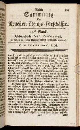 44tes Stuck. Schwabach, den 6. October, 1758.