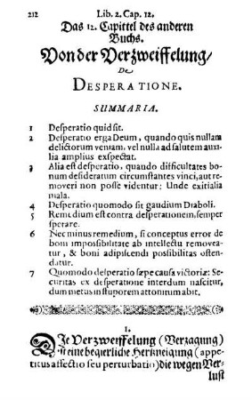 Das 12. Capittel des anderen Buchs. Von der Verzweiffelung/ De Desperatione
