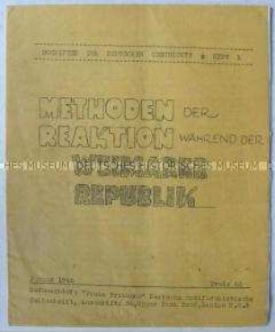 Historische Abhandlung deutscher Emigranten in Großbritannien über die Weimarer Republik aus der Reihe "Schriften zur deutschen Geschichte" (Heft 1)