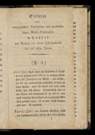 Gallerie der vorzüglichsten Tonkünstler und merkwürdigen Musik-Dilettanten in Cassel von Anfang des 16ten Jahrhunderts bis auf gegenwärtige Zeiten.