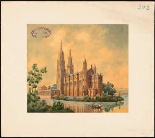 Romanische (evangelische) Kirche Schinkelwettbewerb 1856: Vorentwurf, perspektivische Ansicht