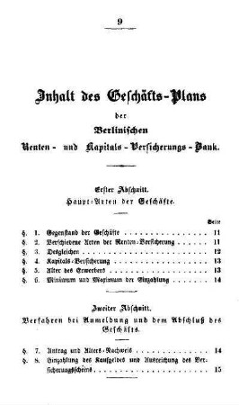 Inhalt des Geschäfts-Plans der Berlinischen Renten- und Kapitals-Versicherungs-Bank