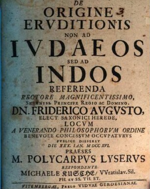 Diss. de origine eruditionis non ad Iudaeos, sed ad Indos referenda