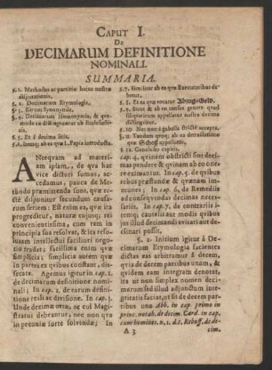 Caput I. De Decimarum Definitione Nominali.