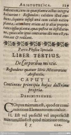 Partis Physicae specialis LIBER TERTIUS. De Corporibus mixtis. Respondens quatuor libris Meteororum Aristotelis.