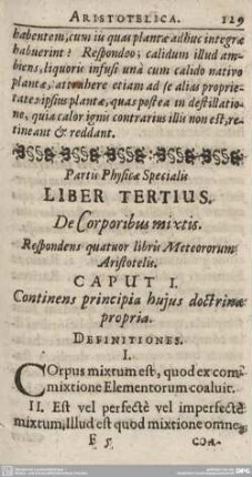 Partis Physicae specialis LIBER TERTIUS. De Corporibus mixtis. Respondens quatuor libris Meteororum Aristotelis.