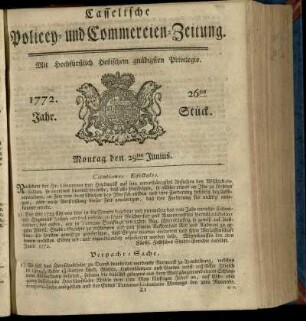 26tes Stueck, Montag den 29ten Junius 1772