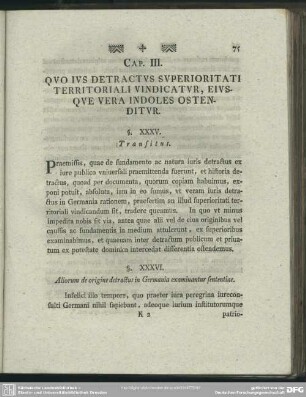 Cap. III. Quo Ius Detractus Superioritati Territoriali Vindicatur, Eiusque Vera Indoles Ostenditur