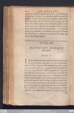 Titre XII. Deuzieme Marque des Nobles.