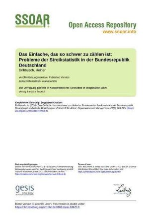 Das Einfache, das so schwer zu zählen ist: Probleme der Streikstatistik in der Bundesrepublik Deutschland