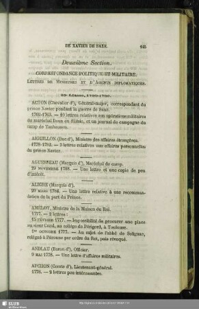 Deuxième Section. Correspondance Politique Et Militaire