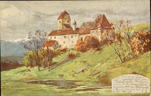 [Burg am Hang eines Hügels]