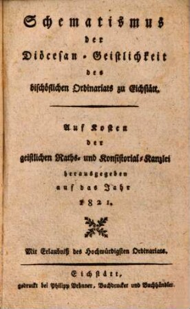 Schematismus der Diözese Eichstätt. 1821