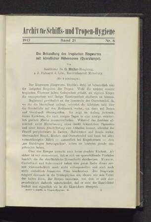 Die Behandlung des tropischen Ringwurms mit künstlicher Höhensonne (quarzlampe).