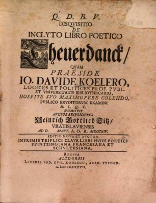 Disquisitio De Inclyto Libro Poetico Theuerdanck