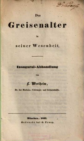 Das Greisenalter in seiner Wesenheit