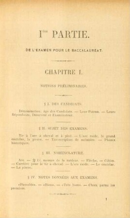Ière partie. De l'examen pour le Baccalauréat