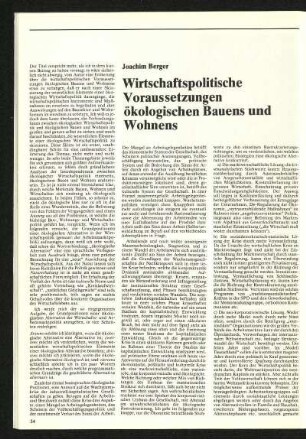 Wirtschaftspolitische Voraussetzungen ökologischen Bauens und Wohnens