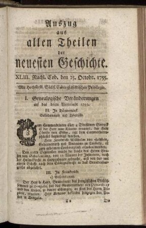 XLIII. Nachl. Cob. den 25. Octobr. 1755.