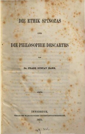 Die Ethik Spinozas und die Philosophie Descartes
