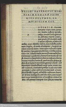 Vellei Paterculi Historiae Romanae Posterius Volumen, Ad M. Vinicium Cos.
