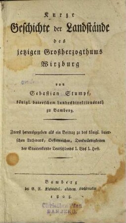Kurze Geschichte der Landstände des jetzigen Großherzogthums Wirzburg