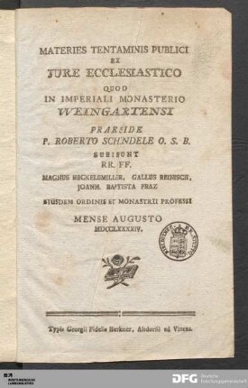 Materies Tentaminis Publici Ex Jure Ecclesiastico