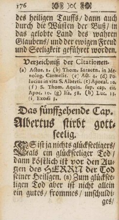Das fünffzehende Capitel. Albertus stirbt gottseelig
