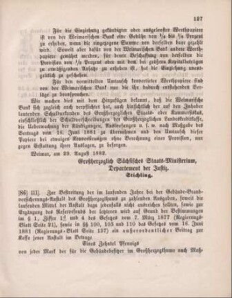 86. Ministerial-Bekanntmachung, das Ausschreiben eines außerordentlichen Beitrags zur Gebäude-Brandversicherungs-Anstalt des Großherzogthums betreffend