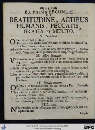 Ex Prima Secundae De Beatitudine, Actibus Humanis, Peccatis, Gratia Et Merito.