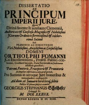 Dissertatio De Principum Imperii Jure