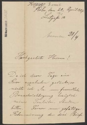 Brief an B. Schott's Söhne : 20.04.1887
