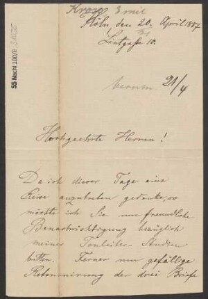 Brief an B. Schott's Söhne : 20.04.1887