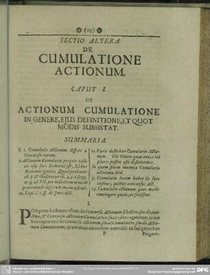 Sectio Altera. De Cumulatione Actionum