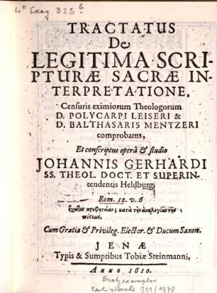Tractatus De Legitima Scripturae Sacrae Interpretatione