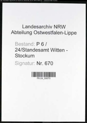 Heiratsregister Standesamt Witten-Stockum