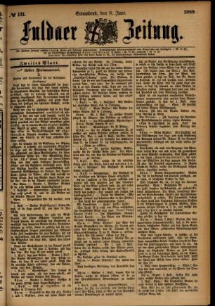 Zweite Ausgabe vom Samstag, den 09. Juni 1888.