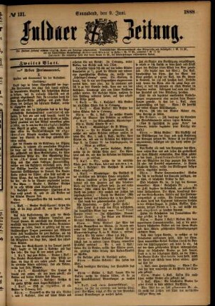 Zweite Ausgabe vom Samstag, den 09. Juni 1888.