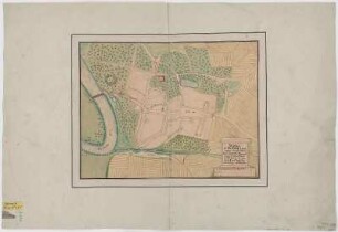 Grundriss der Stadt Düben, ca. 1:2 350, Handzeichnung, um 1680 : Düben : [Grundriss]. - [Ca. 1:2 350]. - [S.l.] , [um 1680?]. - 1 Kt. : kolor. Handzeichng. ; 41 x 32 cm