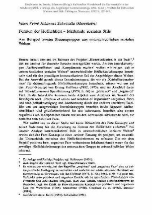 Formen der Höflichkeit - Merkmale sozialen Stils. Am Beispiel zweier Frauengruppen aus unterschiedlichen sozialen Welten