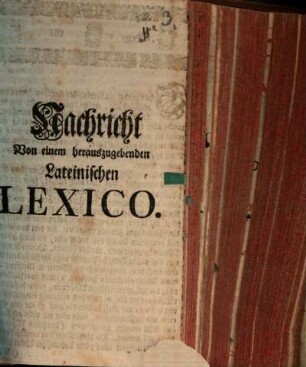 Nachricht Von einem herauszugebenden Lateinischen Lexico