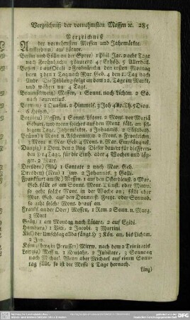 Verzeichniß der vornehmsten Messen und Jahrmärkte