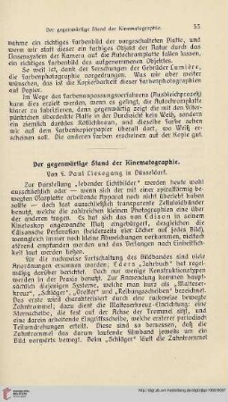 22: Der gegenwärtige Stand der Kinematographie