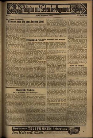 Dritte Ausgabe vom Samstag, den 01. August 1936.