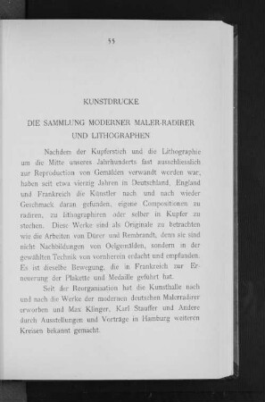 Kunstdrucke. Die Sammlung moderner Maler-Radierer und Lithographen.