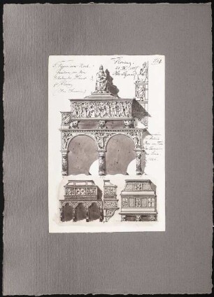 Reiseskizzen aus Italien: Florenz: Drei Hochgräber (Ansichten), Siena: Mausoleum (Ansicht, Seitenansicht)