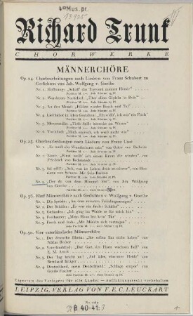 Chorbearbeitungen nach Liedern von Franz Liszt : op. 25. 4. Der du von dem Himmel bist, von Joh. Wolfgang von Goethe. - 3 S. - Pl.-Nr. F.E.C.L.9159